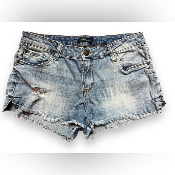 STS Blue Stretch Distressed White Wash Denim Cutoff Shorts, Size 28 - Picture 1 of 7